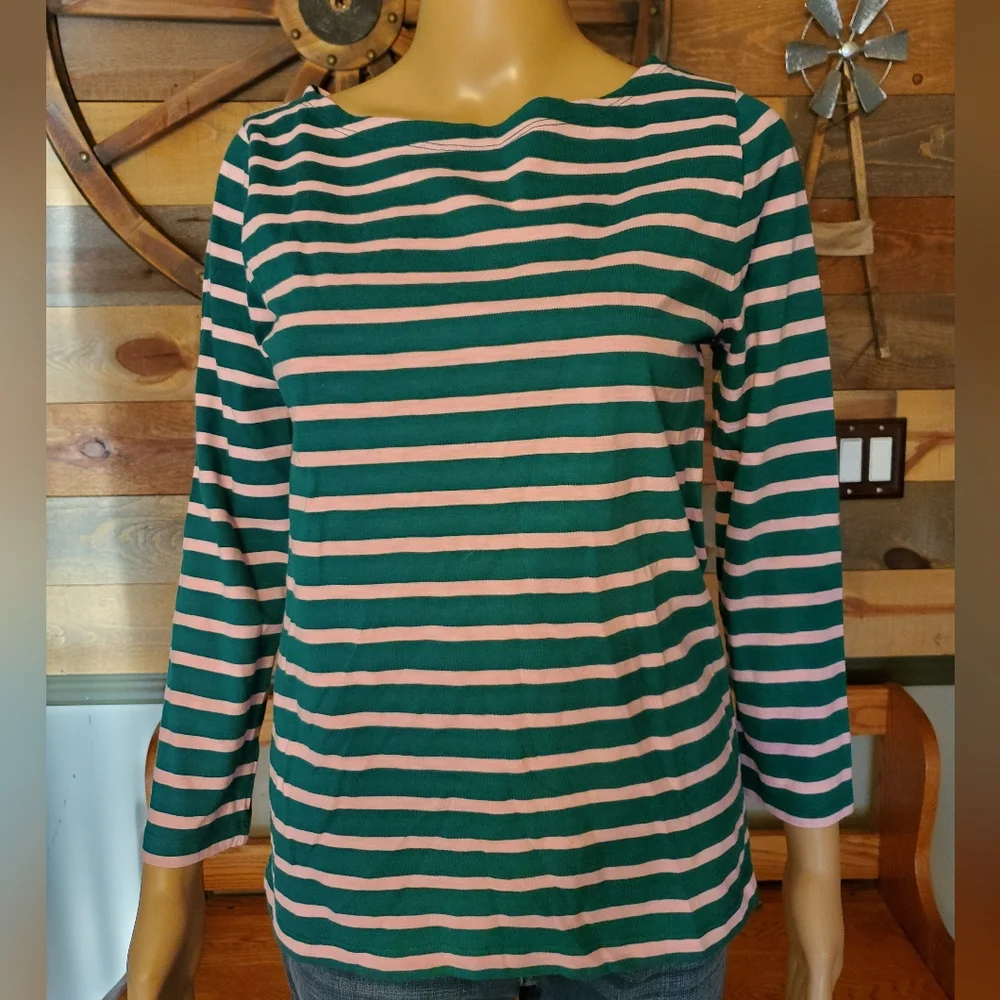 J. Crew Green & Pink Striped Top